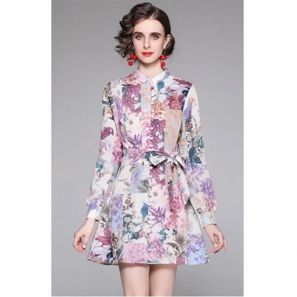 Zara Floral Parrot Button Up Belted Mini Linen Dress XS blogger fav - Picture 7 of 12